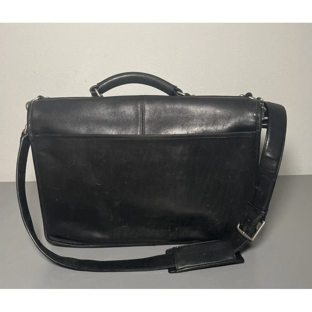 Vintage COACH F06455 Thompson‎ Black Leather Briefcase Laptop Messenger Bag